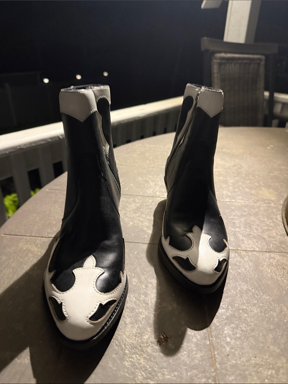 Lucchese Black and White Western Ankle Boots